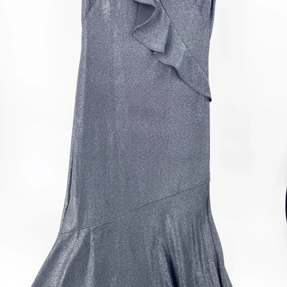 ✅ Lauren Ralph Lauren GREY/BLACK MAXI Metallic Ruffle-Trim Gown. Size 4 WEDDING - Picture 7 of 9